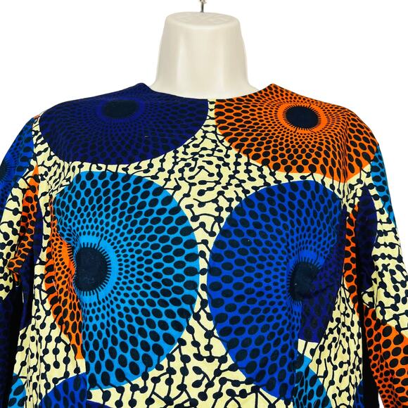 Handmade Mid Mod Peasant Top High Neck Print Bell Sleeve - L - Picture 5 of 7